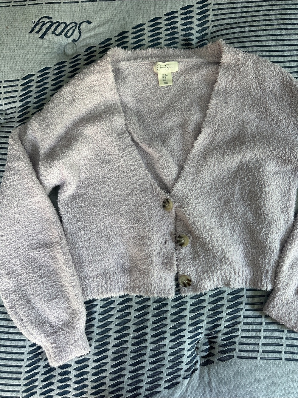 Jessica Simpson Lavender Plush Button-Front Cropped Cardigan